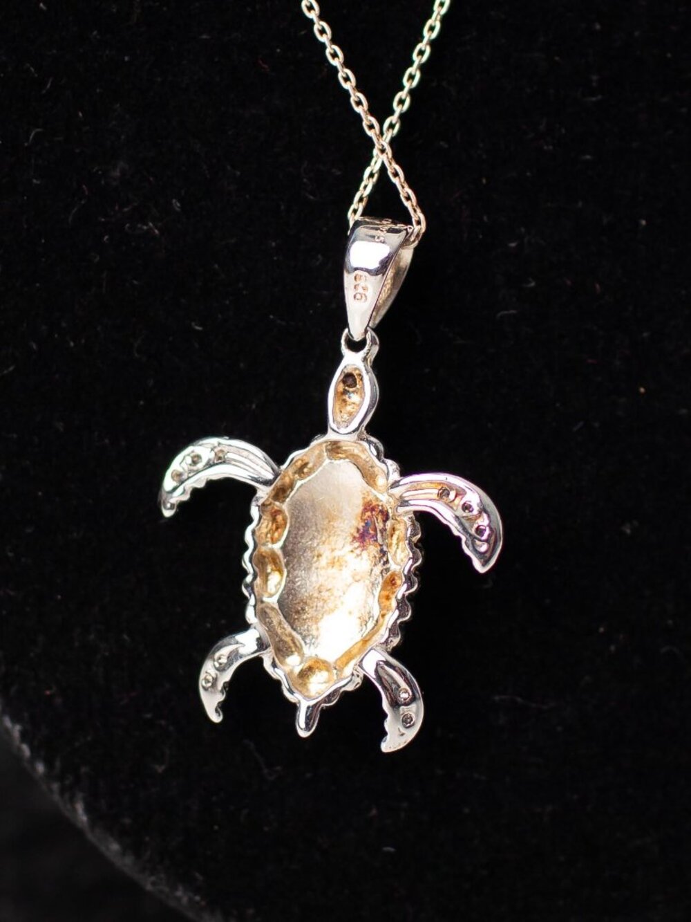 925 Sterling Silver Sea Turtle Necklace Blue Opal Inlay Pendant Ocean Jewelry - Picture 4 of 8